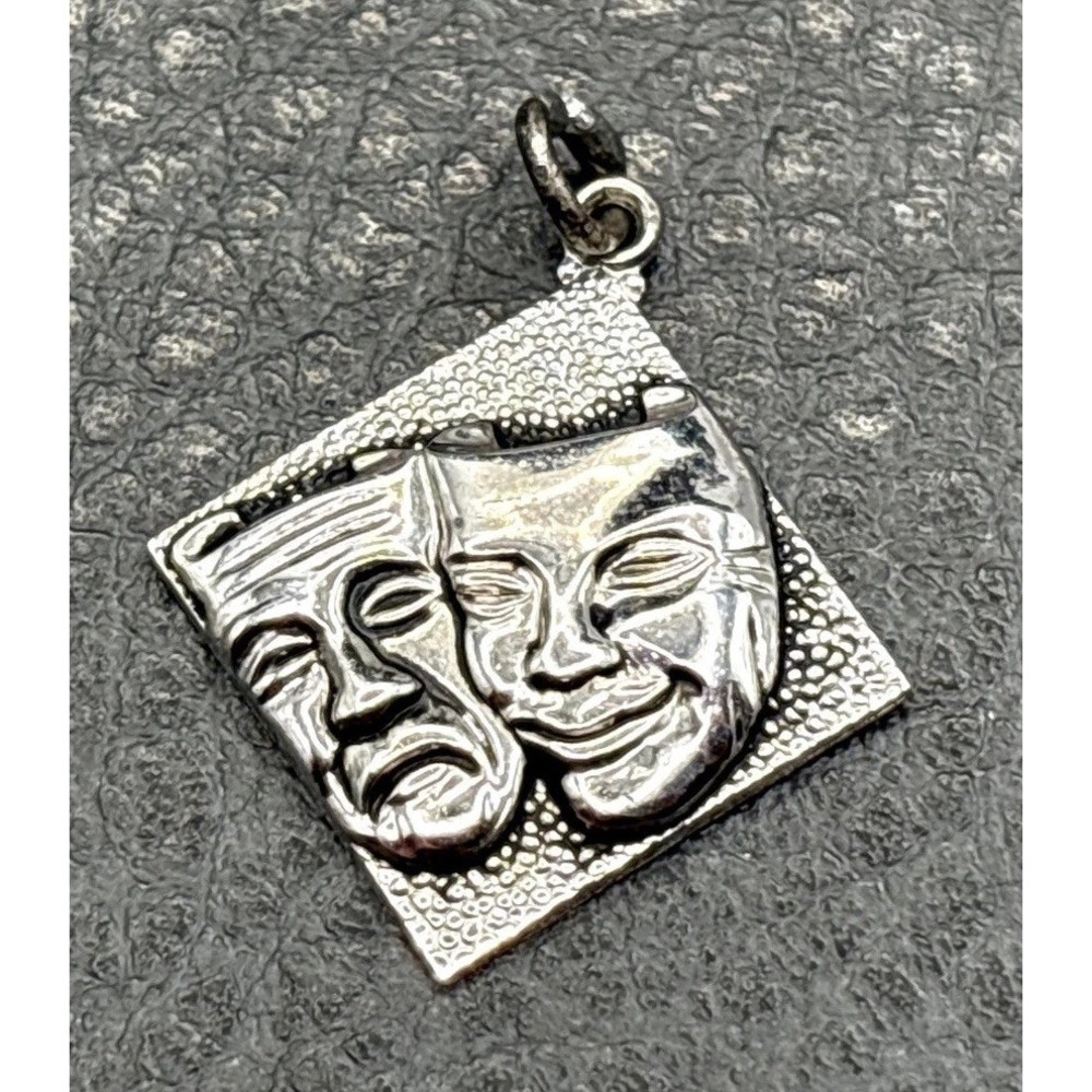 VTG Sterling Silver Theater Drama Masks Faces Pendant Comedy Tragedy Charm